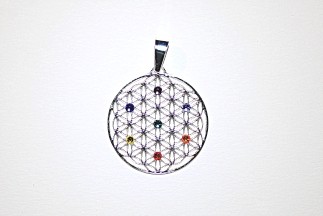 Anhänger "Blume des Lebens" mit Chakra-Steinen